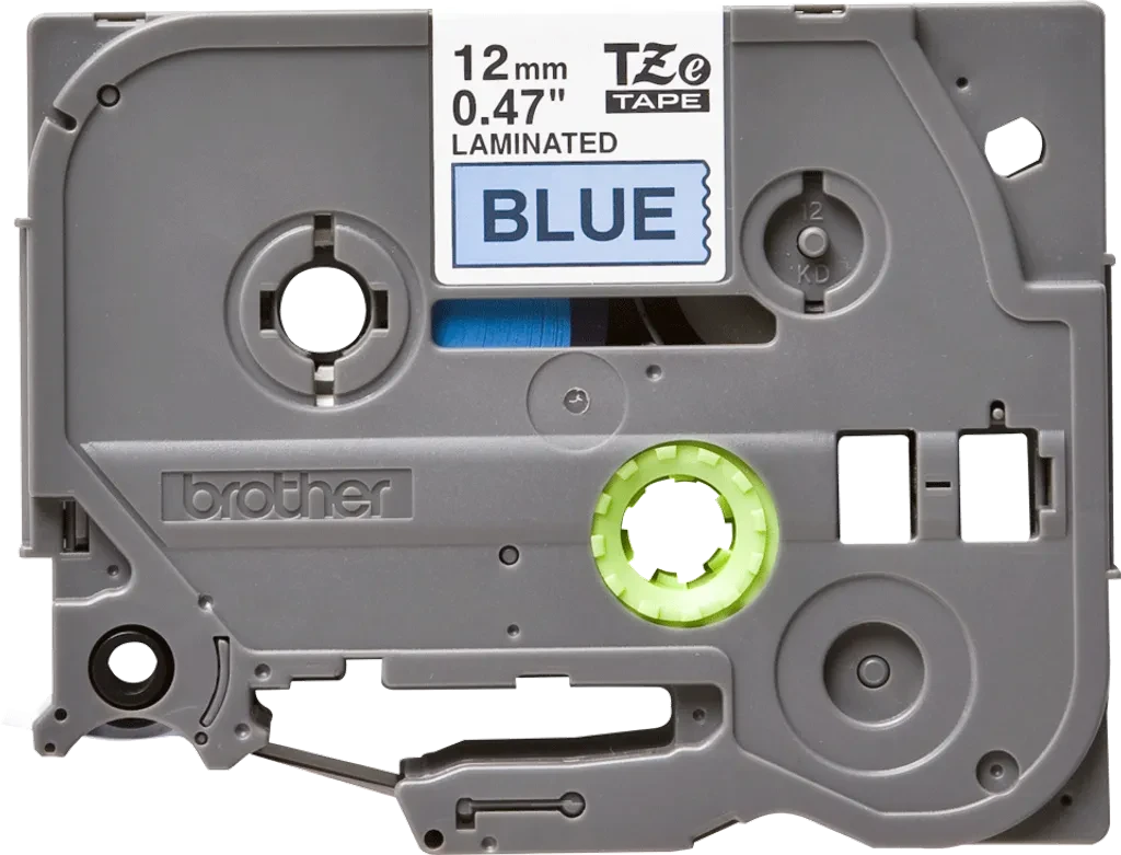 TZe531. Cinta BROTHER 12mm Negro en Fondo Azul 8mt p/PT-H110/E300/E550W/D600VP